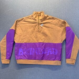 Brain Dead Mens XL Quarter Zip Sweatshirt Tan Purple Nylon Panel Pullover